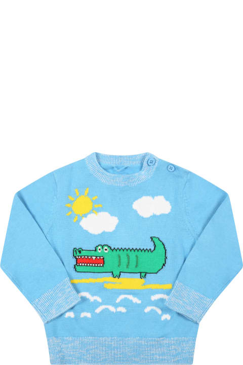 Stella McCartney Kids Light-blue Sweater For Babykids With Crocodile - Fuchsia