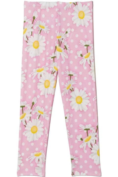 Monnalisa Daisy Cotton Leggings With Floral Print - Bianco/rosso