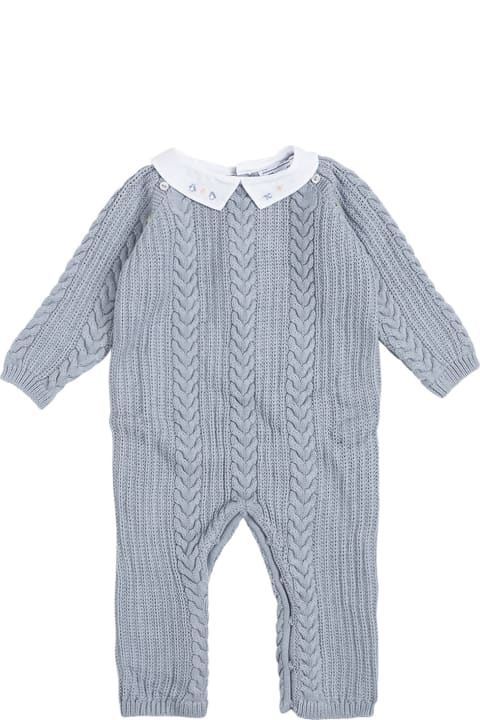 Tartine et Chocolat Light Blue Knitted Jumpsuit With Embroidered Collar - Brown