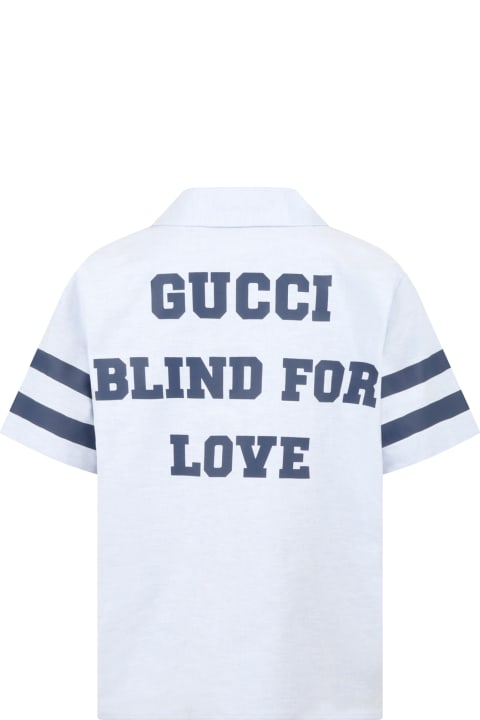 Gucci Light-blue Shirt For Boy With Logos - White Multicolor