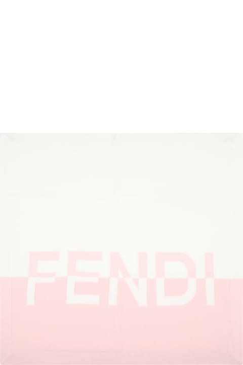 Fendi Multicolor Blanket For Baby Girl With Logo - Blu