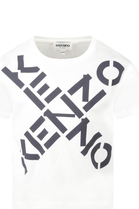 Kenzo Kids White T-shirt For Kids With Logos - Verde