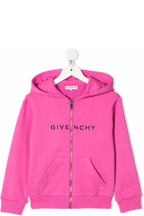 Givenchy Girl Pink Blend Cotton Hoodie With Logo Print
