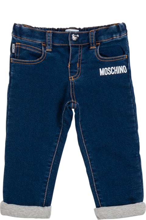 Moschino Blue Denim Jeans With Logo - Bianco