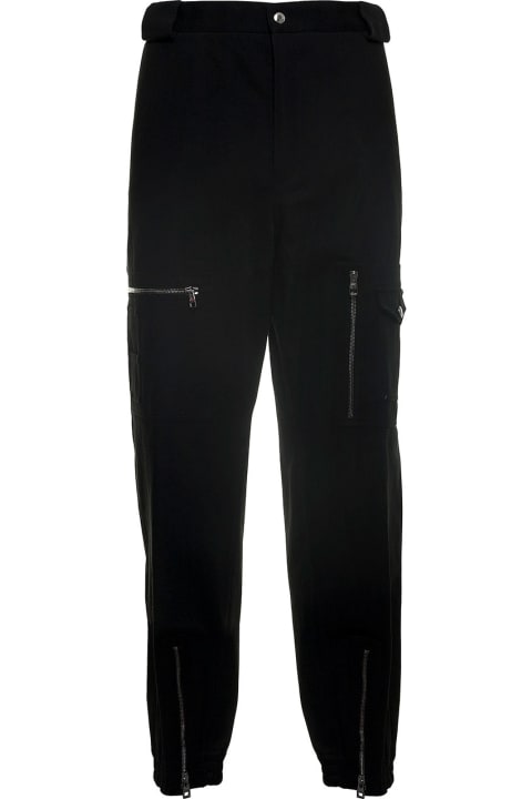 Alexander McQueen Black Cotton Pants With Zip - Ivory/black