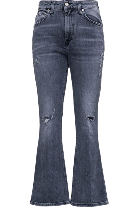Grey Denim Jeans With Flared Bottom