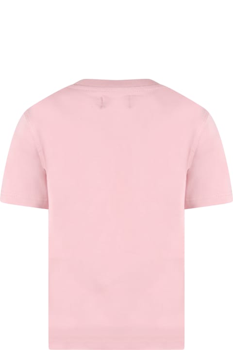 Pink T-shirt For Girl With Black Logo
