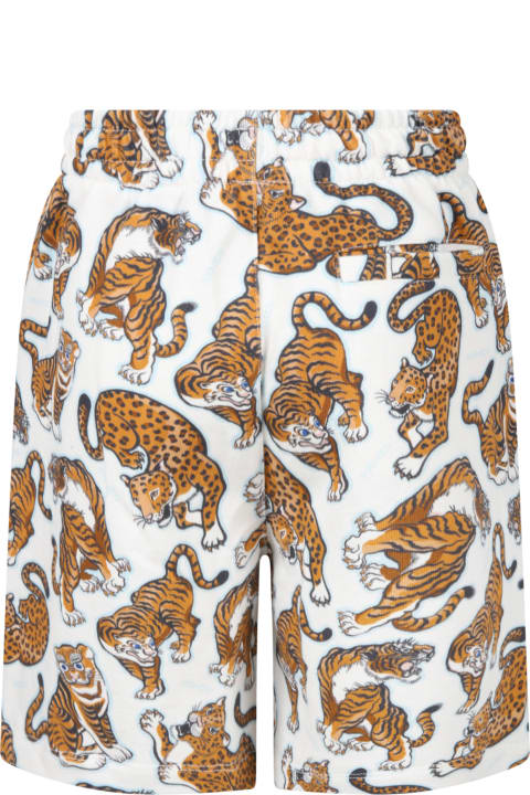 Kenzo Kids White Short For Boy With Tigers - Multicolor