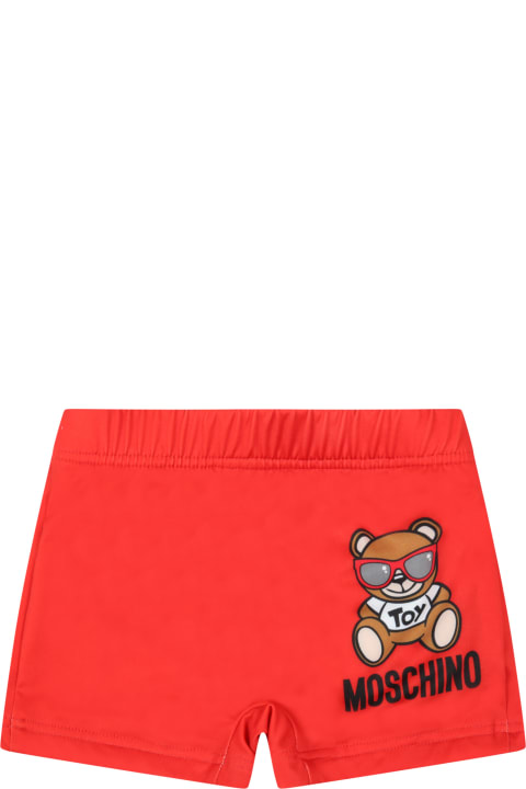 Red Swimsuit For Baby Boy With Teddy Bear