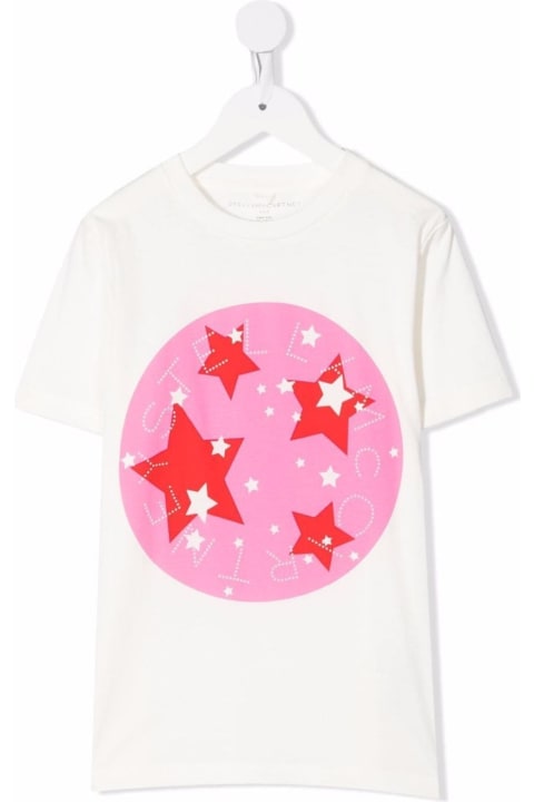 Stella McCartney Kids White Cotton T-shirt With Star Print - Nero