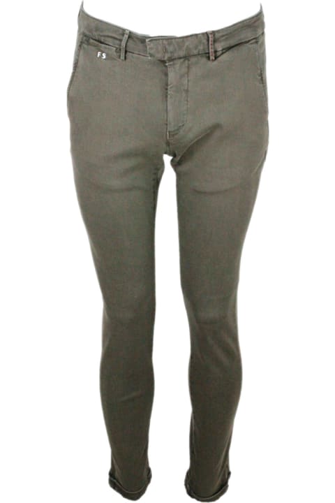 Luis Slim Trousers In Stretch Cotton Gabardine With America Pockets With Tailored Stitching