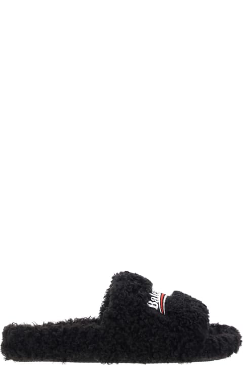 Balenciaga Furry Slide Shoes - Black