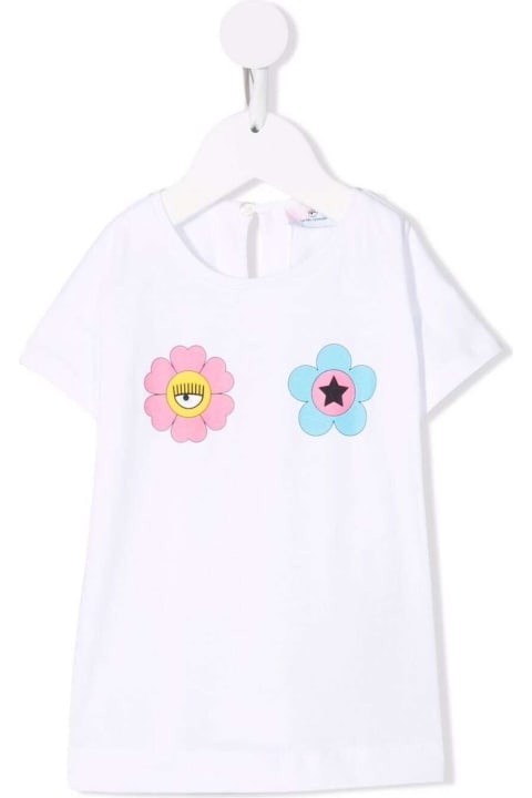 White Cotton T-shirt With Floral Print