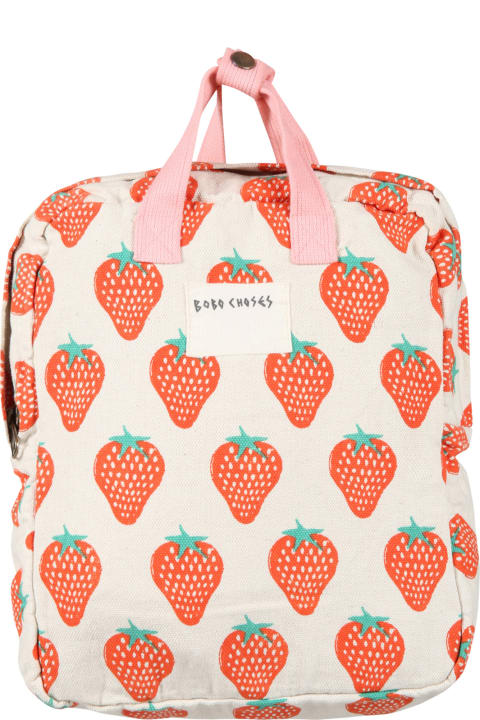Ivory Backpack For Girl With Strawberries