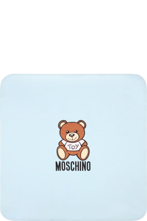 Moschino Light-blue Blanket For Baby Boy With Teddy Bear - Grey