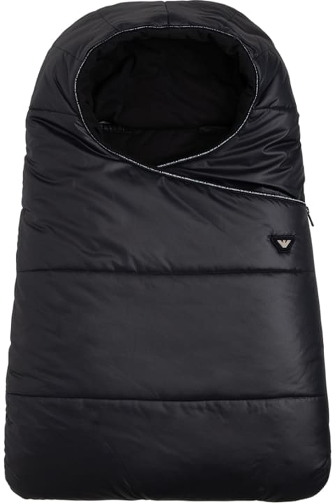Emporio Armani Black  Nylon Padded Blanket  With Logo - Blu