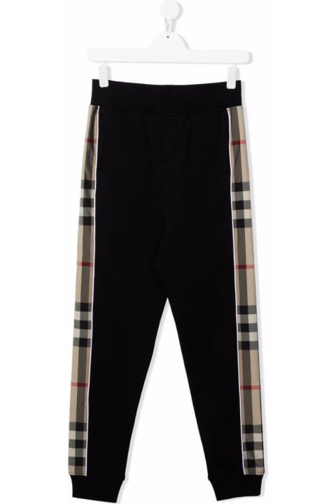 Burberry Black Cotton Joggers With Vintage Check Inserts - Bordo