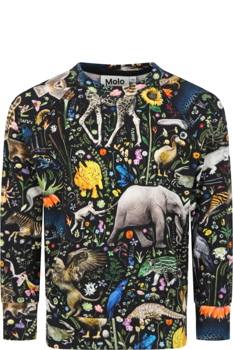 Molo Black Sweatshirt For Kids With Animals - Denim