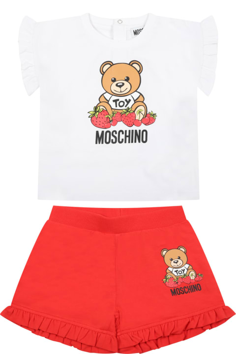 Moschino Multicolor Set For Baby Girl With Teddy Bear - Bianco