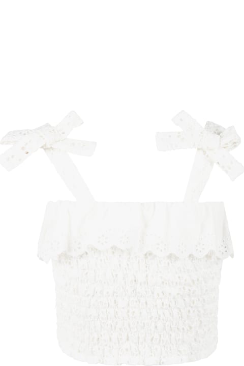 Ivory Top For Girl With Bows And Ruffles