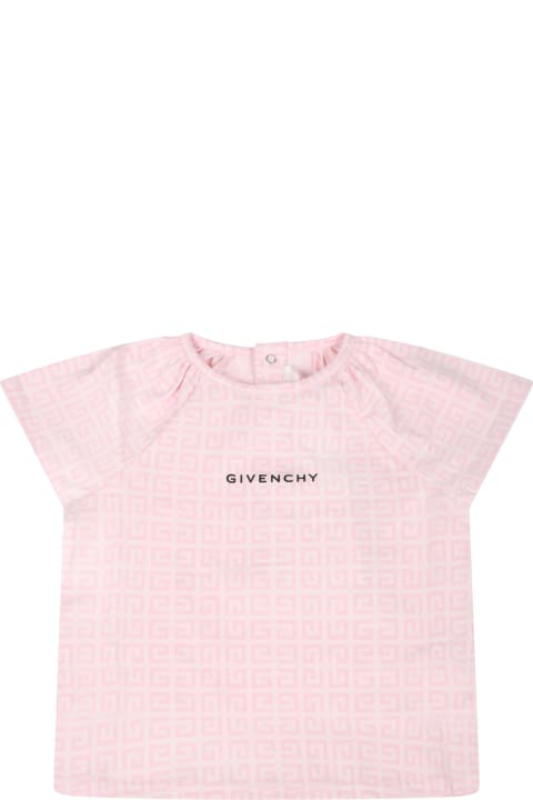 Givenchy Pink T-shirt For Baby Girl With Black Logo - Black/white