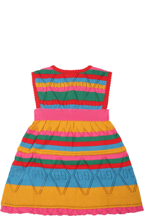Gucci Multicolor Dress For Baby Girl With Iconic Gg - Petrolio