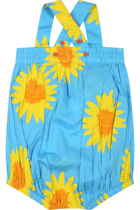 Light-blue Romper For Baby Girl With Yellow Daisies