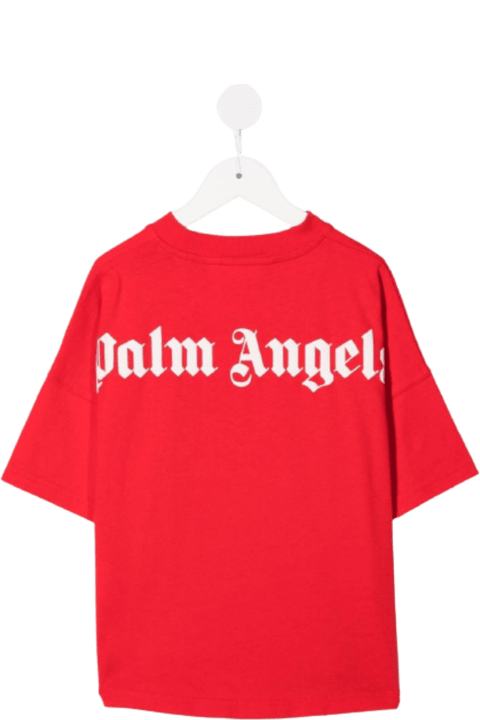 Palm Angels Red Cotton T-shirt With Logo Print - Blue