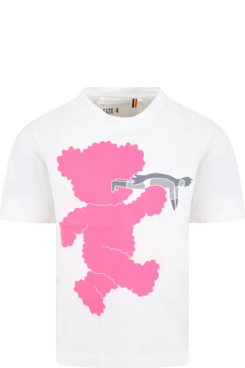 White T-shirt For Kids With Neon Pink Bear