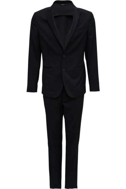 Tonello Single Breasted Tailored  Black Wool Suit - Black