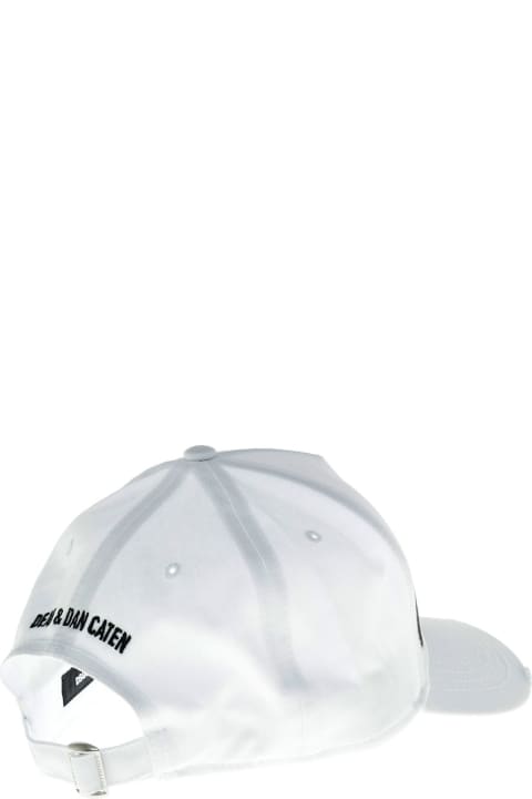 Dsquared2 White Jersey Hat With Logo Print - NERO