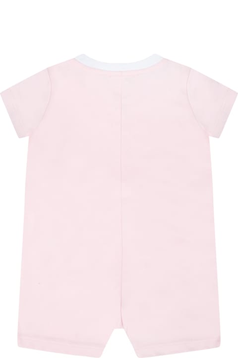 Givenchy Pink Romper For Baby Girl With Fuchsia And White Logo - White