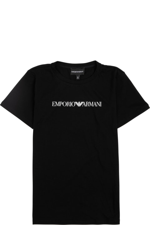 Emporio Armani Black Cotton T-shirt With Logo Print - Blu