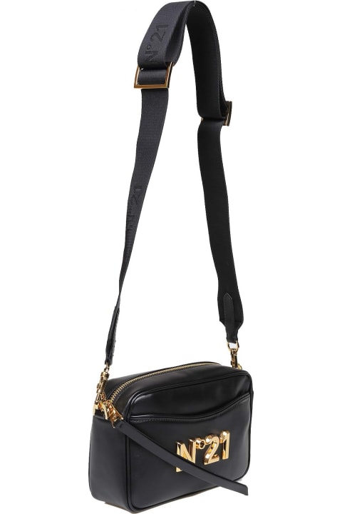 N.21 Leather Shoulder Bag With Applied Logo - Black