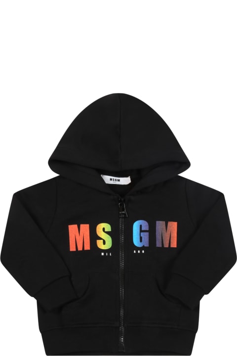 MSGM Black Sweatshirt For Babykids With Multicolor Logo - Light Blue