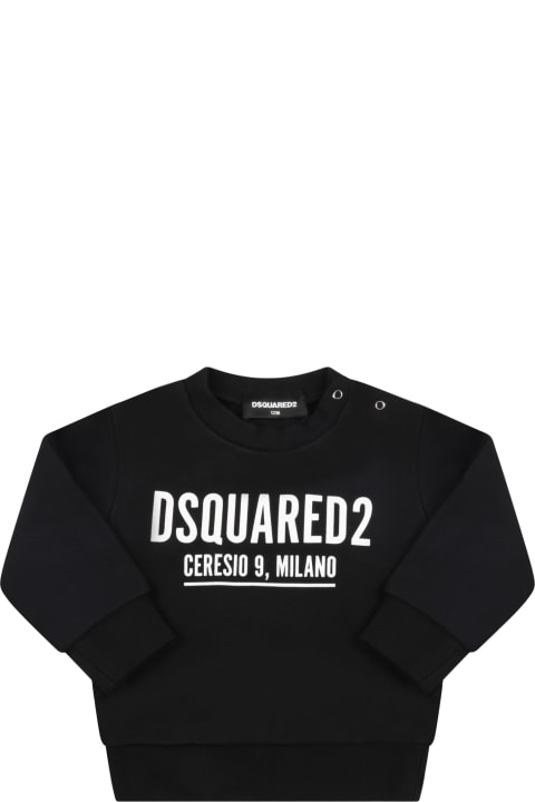 Dsquared2 Black Sweatshirt For Baby Boy With Logo - Denim