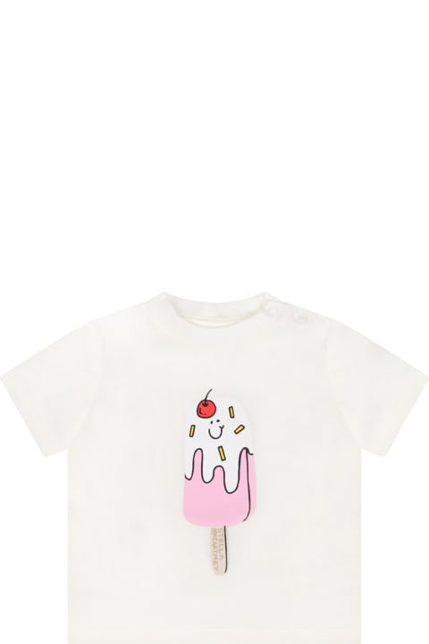 Stella McCartney Kids Ivory T-shirt For Baby Girl With Ice Cream - Fuchsia