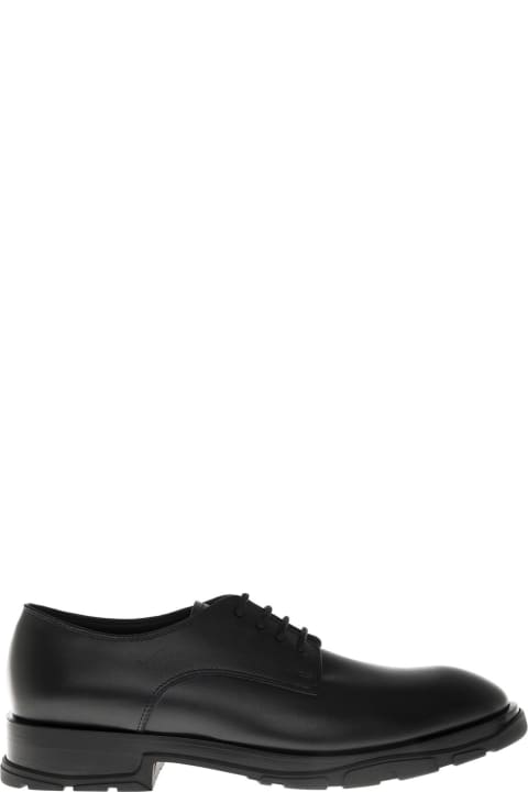 Alexander McQueen Black Leather Loafers With Textured Sole - Silver