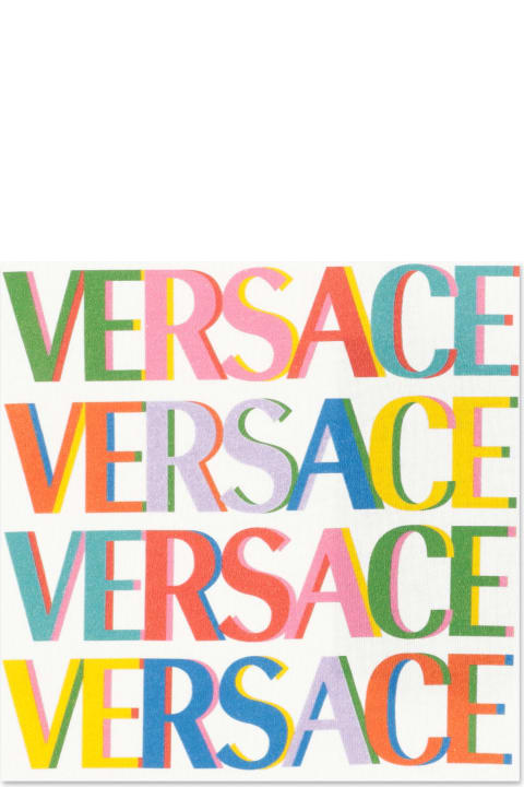 Versace T-shirt Bianca In Jersey Di Cotone - Nero/oro