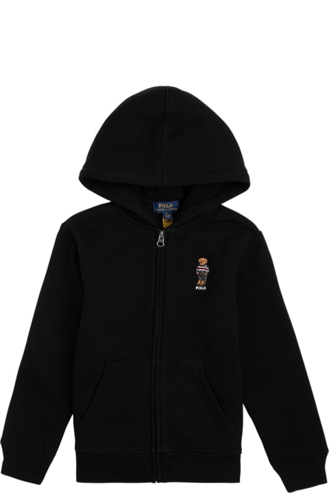 Polo Ralph Lauren Black Cotton Hoodie With Logo Patch - Pink