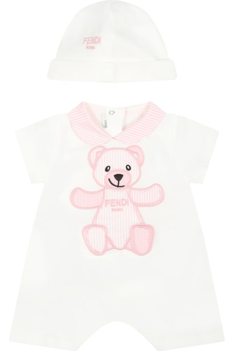 White Set For Baby Girl With Bear