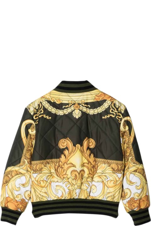 Young Versace Down Jacket With Baroque Print Kids - Nero/oro/bianco
