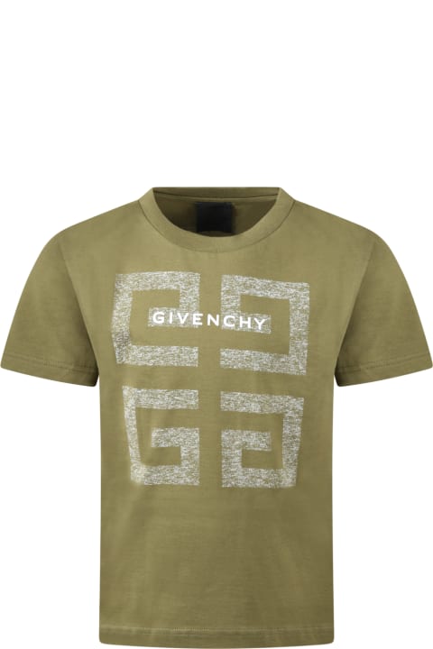 Givenchy Green T-shirt For Boy With White And Gray Logo - Black