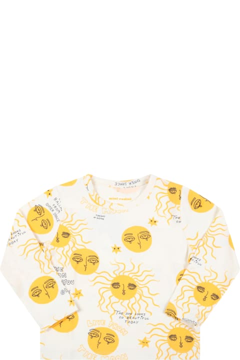 Mini Rodini Ivory T-shirt For Babykids With Yellow Moon - Ivory