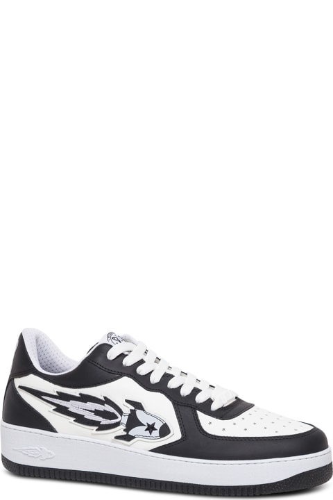 Enterprise Japan White And Black Leather Low Sneakers - Grey