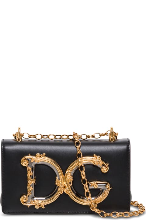 Dolce & Gabbana Dg Girls Black Leather Crossbody Bag - White, black