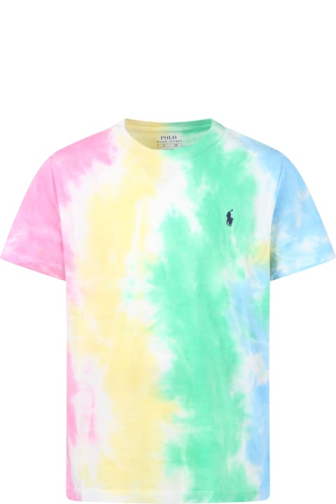 Ralph Lauren Multicolor T-shirt For Kids With Iconic Pony Logo - Denim