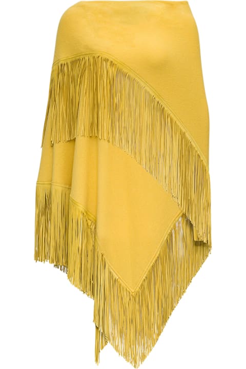 Yellow Cashmere Cape With Fringes