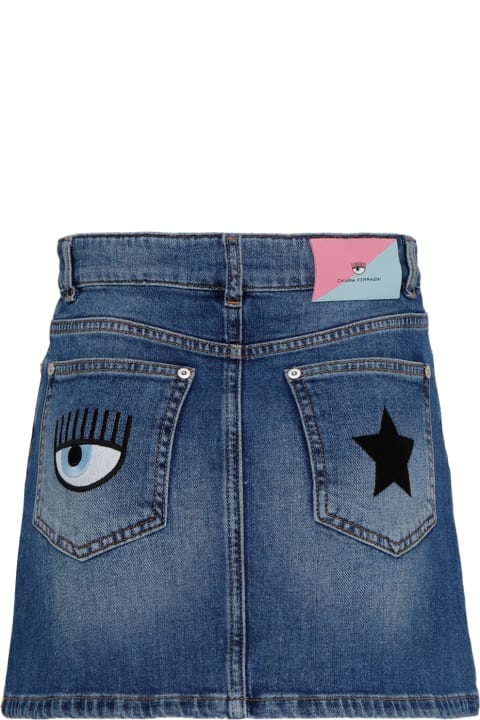 Denim Skirt With Eyestar On The Back Pocket