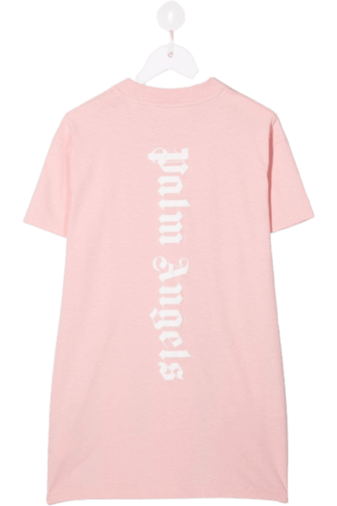 Pink Cotton T-shirt With Vertical Logo Print